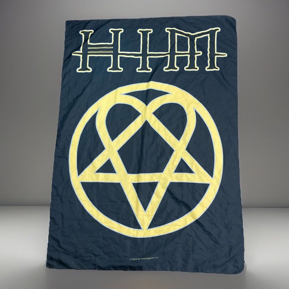 Vtg HIM Music Fan Gothic Rock Heartogram Tapestry Wall Decor 2004 Flag